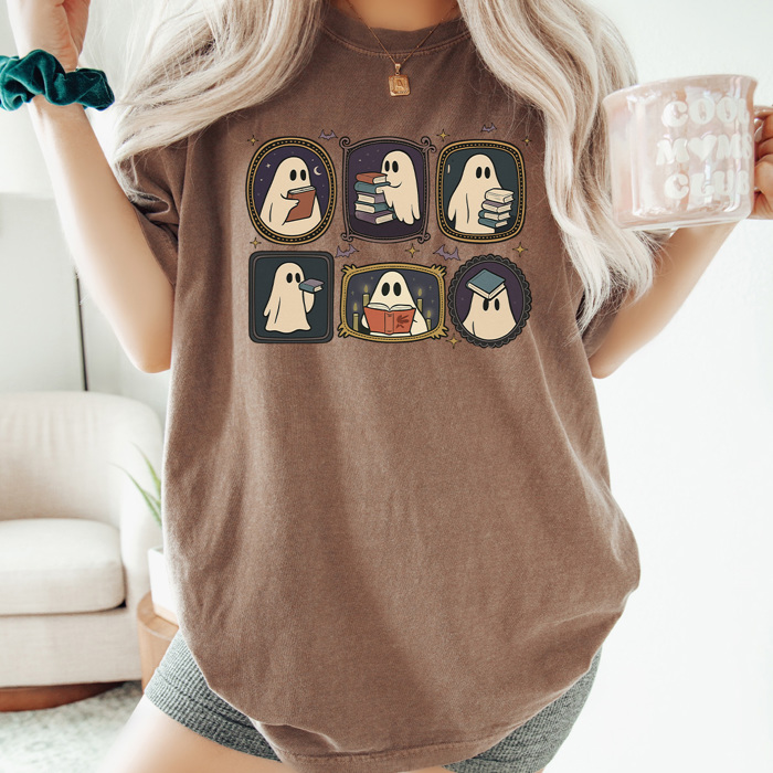 Spooky Ghost Gallery Wall Comfort Colors Tee, Haunted Picture Frames Printed Tee, Halloween Ghost Shirt
