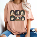 XXL Peachy Spooky Ghost Gallery Wall Comfort Colors Tee, Haunted Picture Frames Printed Tee, Halloween Ghost Shirt