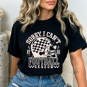 Medium Black Sorry I Can't It Is Football Season Comfort Colors Tee, Funny Football Mom Printed Tee, Funny Game Day Shirt 