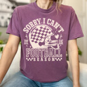 XL Berry Sorry I Can't It Is Football Season Comfort Colors Tee, Funny Football Mom Printed Tee, Funny Game Day Shirt 