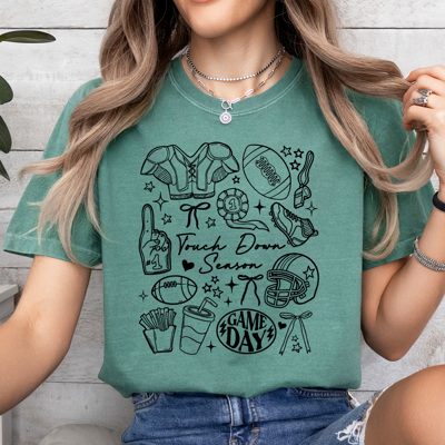 Touch Down Season Football Comfort Colors Tee, Trendy Game Day Collage Printed Tee, Football Season Shirt 