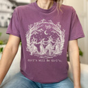 Medium Berry Girl's Will Be Girl's Witchy Comfort Colors Tee, Witch Coven Funny Printed Tee, Halloween Spooky Shirt