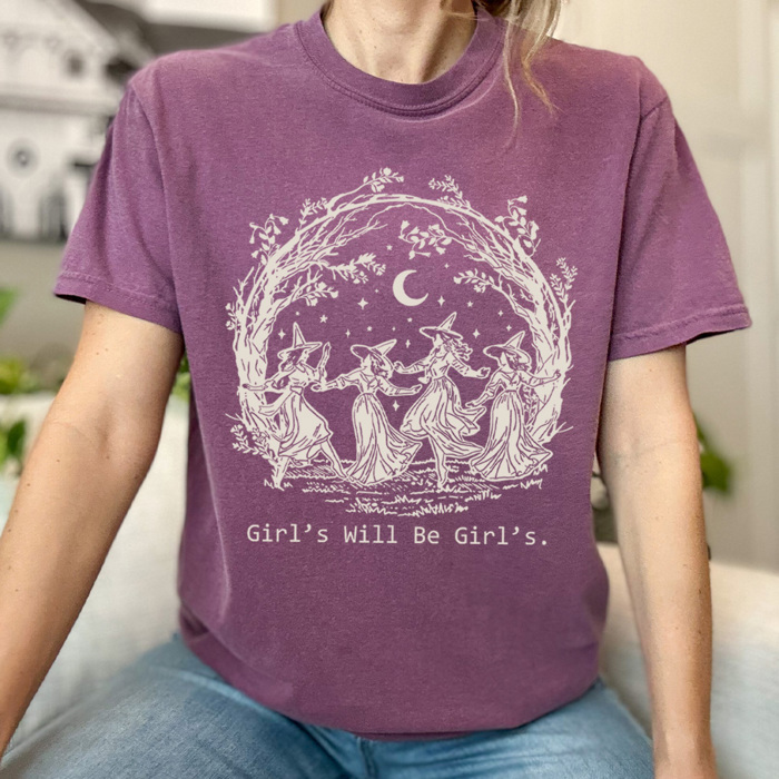 Girl's Will Be Girl's Witchy Comfort Colors Tee, Witch Coven Funny Printed Tee, Halloween Spooky Shirt