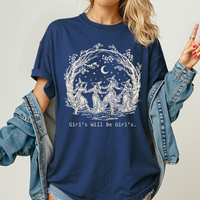 Girl's Will Be Girl's Witchy Comfort Colors Tee, Witch Coven Funny Printed Tee, Halloween Spooky Shirt