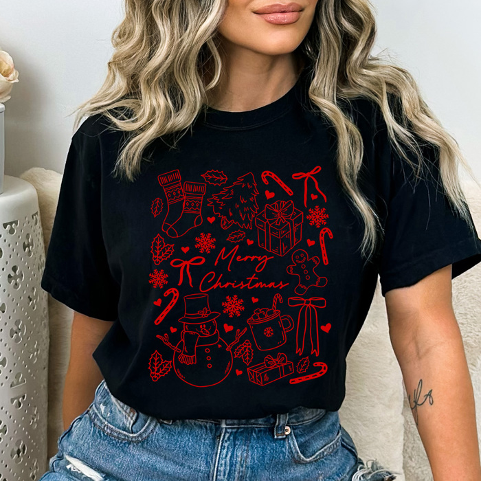 Merry Chirstmas Comfort Colors Tee, Holiday Printed Tee 