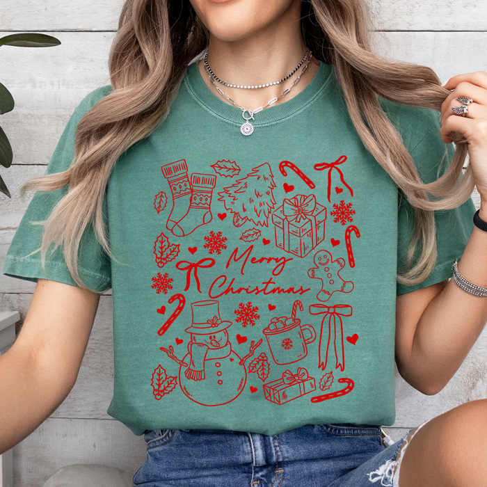 Merry Chirstmas Comfort Colors Tee, Holiday Printed Tee 