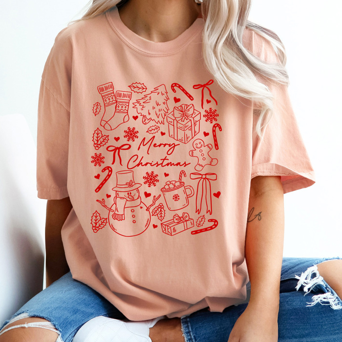 Merry Chirstmas Comfort Colors Tee, Holiday Printed Tee 