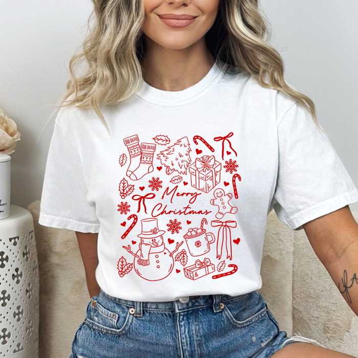 Merry Chirstmas Comfort Colors Tee, Holiday Printed Tee 