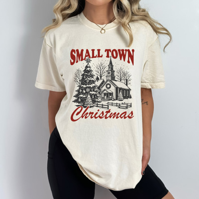 Samll Town Christmas Comfort Colors Tee, Holiday Graphic Tee, Winter Wonderland Shirt 