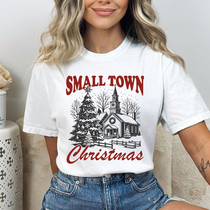 Samll Town Christmas Comfort Colors Tee, Holiday Graphic Tee, Winter Wonderland Shirt 