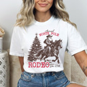XL White North Pole Rodeo Comfort Colors Tee, Holliday Graphic Tee, Santa, Horse, Cowoboy Shirt 