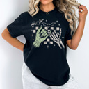 Medium Black Frankenstein And Skeleton Pinky Promise Comfort Colors, Halloween Spooky Graphic Tee, Halloween Checkered Printed Tee