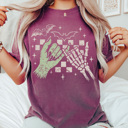 Medium Berry Frankenstein And Skeleton Pinky Promise Comfort Colors, Halloween Spooky Graphic Tee, Halloween Checkered Printed Tee