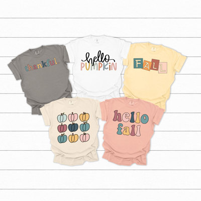 Colorful Thankful Fall Comfort Colors Tee, Hello Pumpkin Printed Tee, Colored Pumpkins Fall Tees 