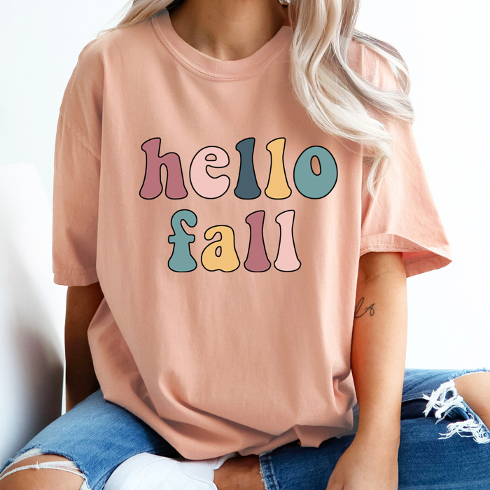 Colorful Thankful Fall Comfort Colors Tee, Hello Pumpkin Printed Tee, Colored Pumpkins Fall Tees 