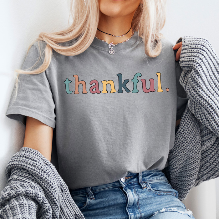 Colorful Thankful Fall Comfort Colors Tee, Hello Pumpkin Printed Tee, Colored Pumpkins Fall Tees 