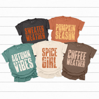 Fall Season Vibes Comfort Colors Tees, Pumpkin Season Printed Tee, Sweater Weather, Autumn Vibes, Spice Girl, Coffee Weather 