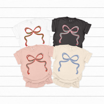 Holiday Christmas Bows Comfort Colors Tee, Festive Coquette Bow Printed Tee 