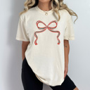  Holiday Christmas Bows Comfort Colors Tee, Festive Coquette Bow Printed Tee 