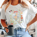 Large Ash Gray Theme Park Castle Christmas Graphic Tee, Watercolor Holiday Graphic Shirt, Theme Park Mouse 