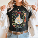 Medium Black Theme Park Castle Christmas Graphic Tee, Watercolor Holiday Graphic Shirt, Theme Park Mouse 