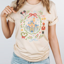 Large Cream Theme Park Castle Christmas Graphic Tee, Watercolor Holiday Graphic Shirt, Theme Park Mouse 