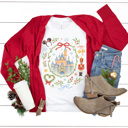 Large White Theme Park Castle Christmas Graphic Tee, Watercolor Holiday Graphic Shirt, Theme Park Mouse 