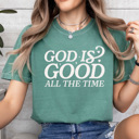 Small Light Green God Is Good All The Time Comfort Colors Tee, Jesus Printed Tee, Religious Graphic Tee 