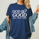 Small Navy God Is Good All The Time Comfort Colors Tee, Jesus Printed Tee, Religious Graphic Tee 