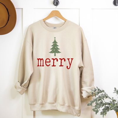 Merry Tree Fleece Sweatshirt, Holiday Sweatshirt, Merry Christmas Pull Over