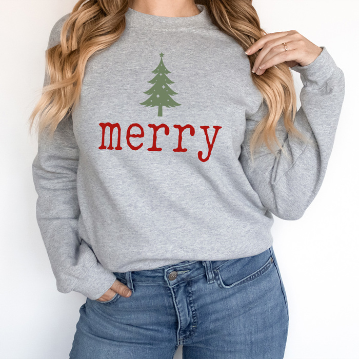 Merry Tree Fleece Sweatshirt, Holiday Sweatshirt, Merry Christmas Pull Over