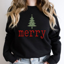  Merry Tree Fleece Sweatshirt, Holiday Sweatshirt, Merry Christmas Pull Over