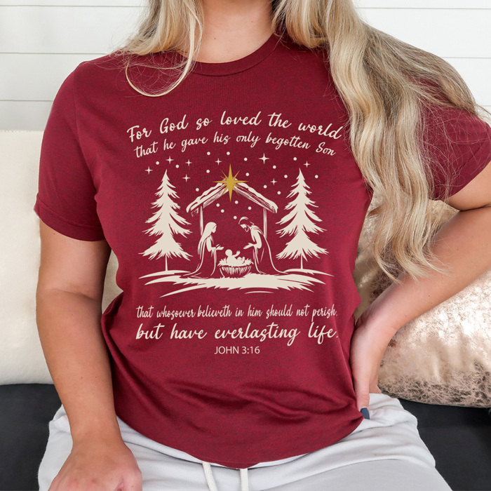 For God So Loved The World Graphic Tee, Chirstmas, Birth Of Jesus Holiday Shirt 