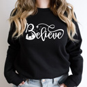 Large Black Nativity Believe Fleece Sweatshirt, Holly Night Graphic Sweatshirt, Jesus Holiday Pullover 