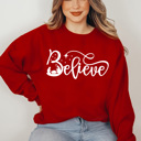 Small Red Nativity Believe Fleece Sweatshirt, Holly Night Graphic Sweatshirt, Jesus Holiday Pullover 