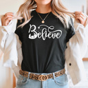 Small Black Believe Nativity Graphic Tee, Jesus Birth Printed Tee, Christmas Shirt 