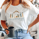 Large Ash Gray The Greatest Gift Of All Graphic Tee, Christmas Nativity Shirt, Jesus Birth Watercolor Tee