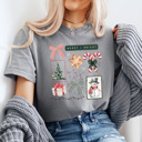 Small Gray Merry And Bright Christmas Comfort Colors Tee, Holiday Collage Shirt, Snowman, Christmas Tree, Candy Can