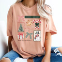  Merry And Bright Christmas Comfort Colors Tee, Holiday Collage Shirt, Snowman, Christmas Tree, Candy Can