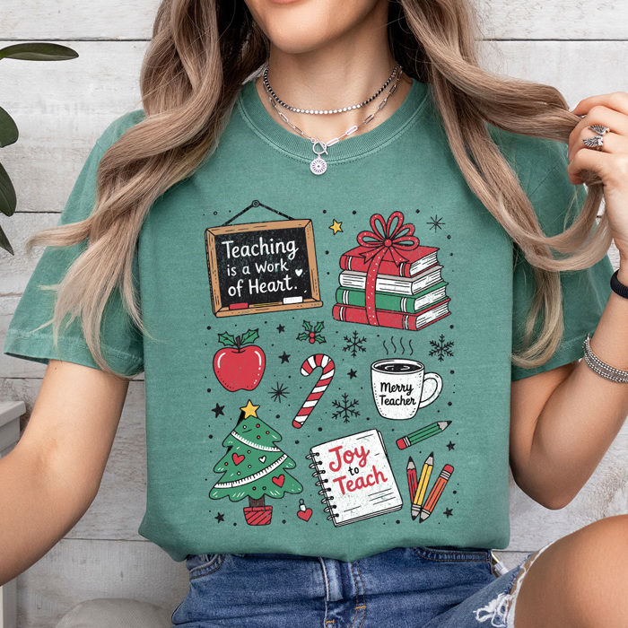 Teacher Christmas Comfort Colors Tee, Joy To Teach Holiday Graphic Tee, Christmas School Shirt 