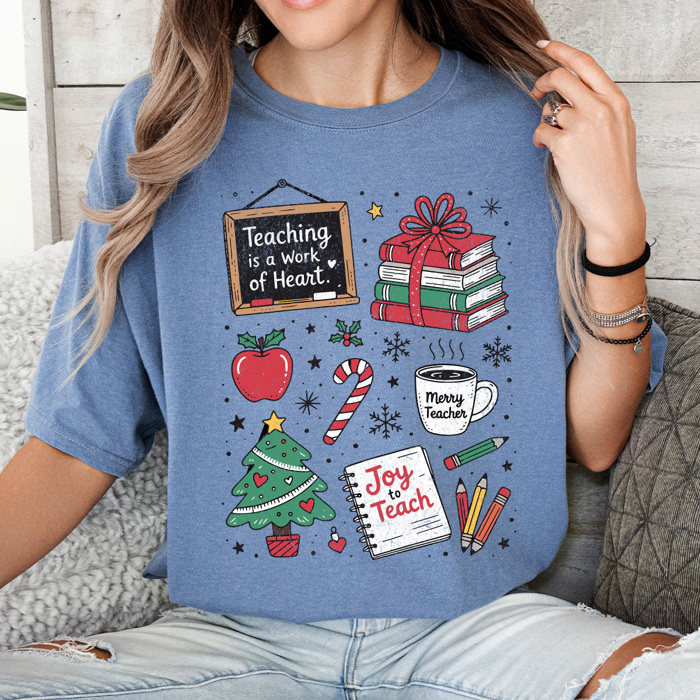 Teacher Christmas Comfort Colors Tee, Joy To Teach Holiday Graphic Tee, Christmas School Shirt 