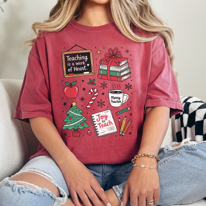Teacher Christmas Comfort Colors Tee, Joy To Teach Holiday Graphic Tee, Christmas School Shirt 