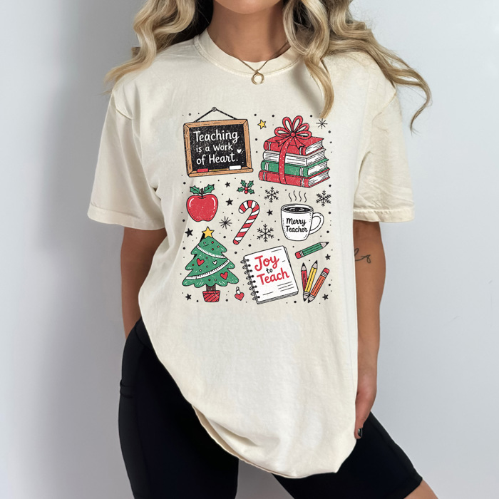 Teacher Christmas Comfort Colors Tee, Joy To Teach Holiday Graphic Tee, Christmas School Shirt 