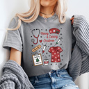 Medium Gray Merry And Caring Christmas Comfort Colors Tee, Nurse Holiday Graphic Tee, Christmas Doctor Shirt 