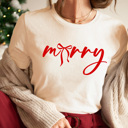 Medium Cream Merry Bow Christmas Graphic Tee, Holiday Coquette Shirt, Girly Christmas Tee