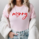 XXL Pink Merry Bow Christmas Graphic Tee, Holiday Coquette Shirt, Girly Christmas Tee