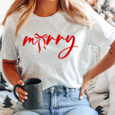  Merry Bow Christmas Graphic Tee, Holiday Coquette Shirt, Girly Christmas Tee