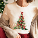  Christmas Tree Bow Graphic Tee, Coquette Holiday Tee, Christmas Tree Shirt 