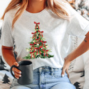 Medium Ash Gray Christmas Tree Bow Graphic Tee, Coquette Holiday Tee, Christmas Tree Shirt 