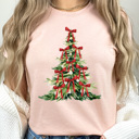 XXL Peach Christmas Tree Bow Graphic Tee, Coquette Holiday Tee, Christmas Tree Shirt 